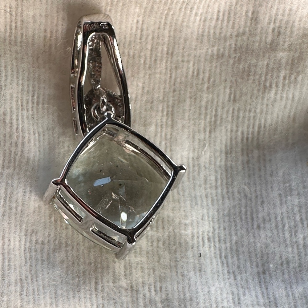 Green Amethyst & Diamond Pendant 14k white gold